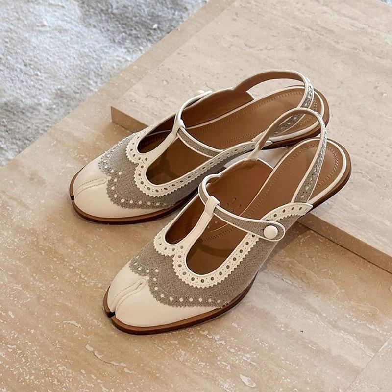 

Summer with skirt linen engraved pig s trotters, split-toe shoes, mid-toe cat heel, bag head sandals, women s low heels 40 чёрный