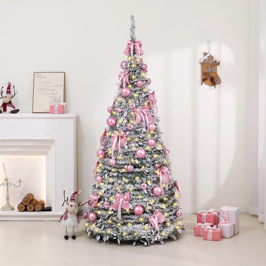 Luminous 1.8m Flocked Snow-Falling Retractable Christmas Tree for Home or Mall Decoration