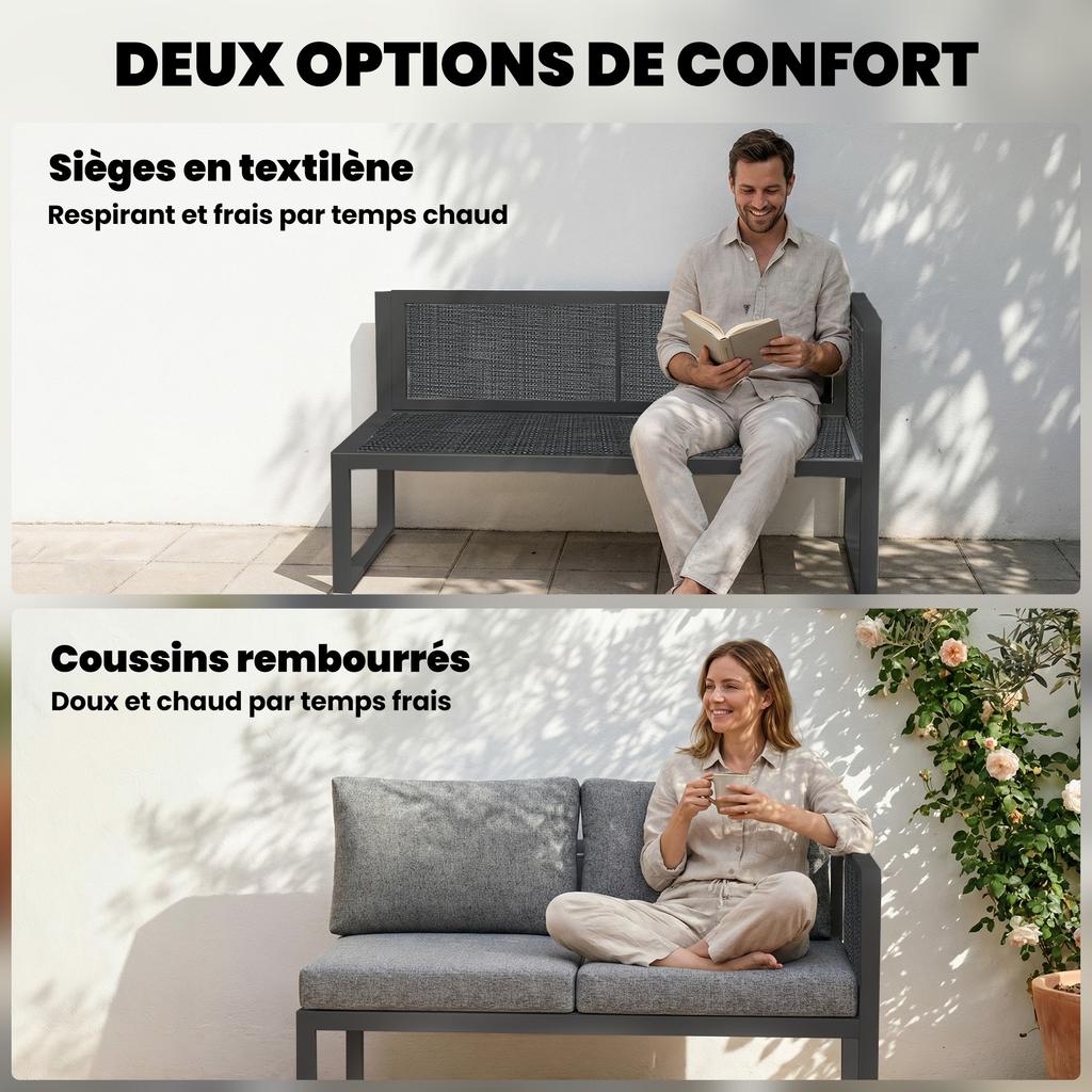 Modular Corner Outdoor Lounge Set for 6, Sofas, Coffee Table, Dark Grey