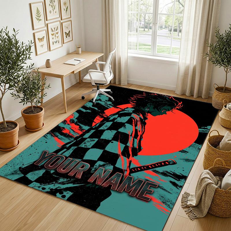 Personalized Crystal Velvet Carpet,Demon Slayer Custom Printed Name, Plush Area Rug For Home Indoor Decor