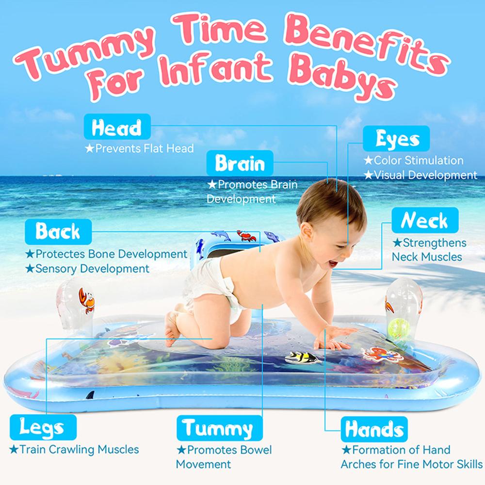 Tummy Time Water Mat for Baby Boy Girl PVC Inflatable Play Mat with Mirror Rattle Buzzer for Infants Toddlers Fun Play  