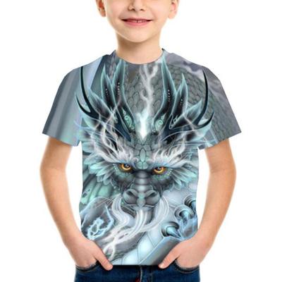 Summer Funny Animal Children Tee Tops Casual Cartoon Kids T-shirts Boys Girls Water Dargon Wolf 3D T Shirt Short Sleeve Top