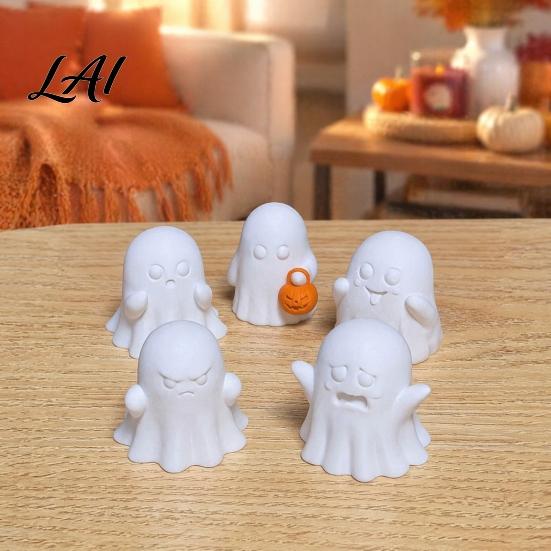 Ghost Family Set 5Pcs Halloween Decorations Cute Miniature Figurines 3D Printed Desktop Cake Toppers Decor for Party Supplies Creative Holiday