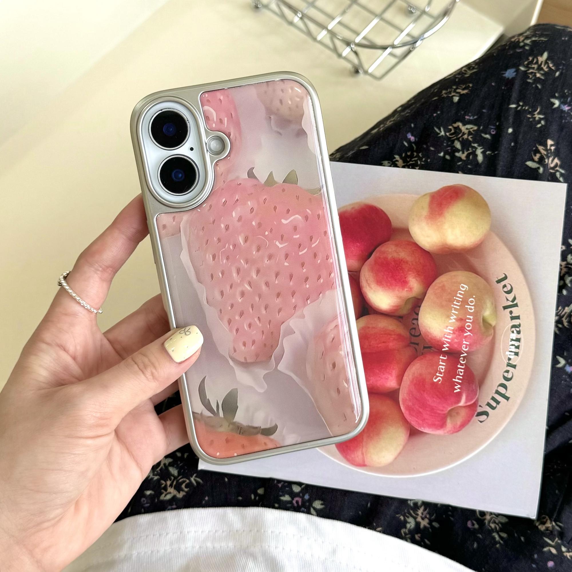 

Для iPhone 16 Чехол Эпоксидный Фруктовый Узор Жесткий ПК Ударопрочный Чехол для Телефона Strawberry