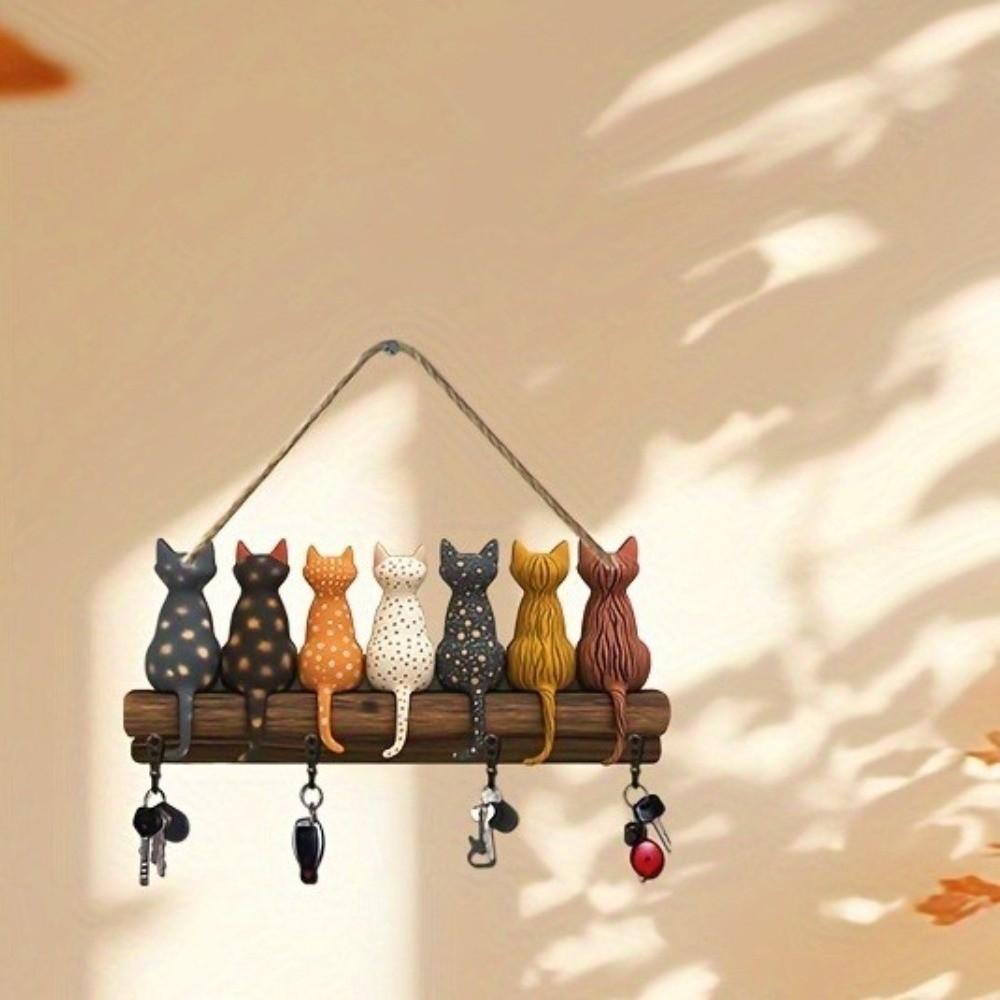 Katzenrücken-Form Schlüsselhalter Holz Schlüsselhaken Geschenk Wandmontiertes Schlüsselregal Eingangsbereich Flur