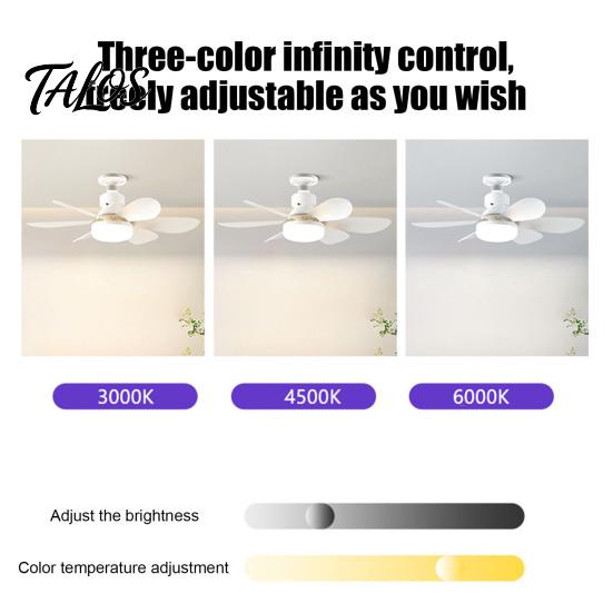 Ventilador de Teto Silencioso com Luz 42/52cm com Lâmpada LED, Soquete E27, 6 Pás, Controle Remoto 3 Cores Reguláveis para Quarto Cozinha Garagem Múltiplos