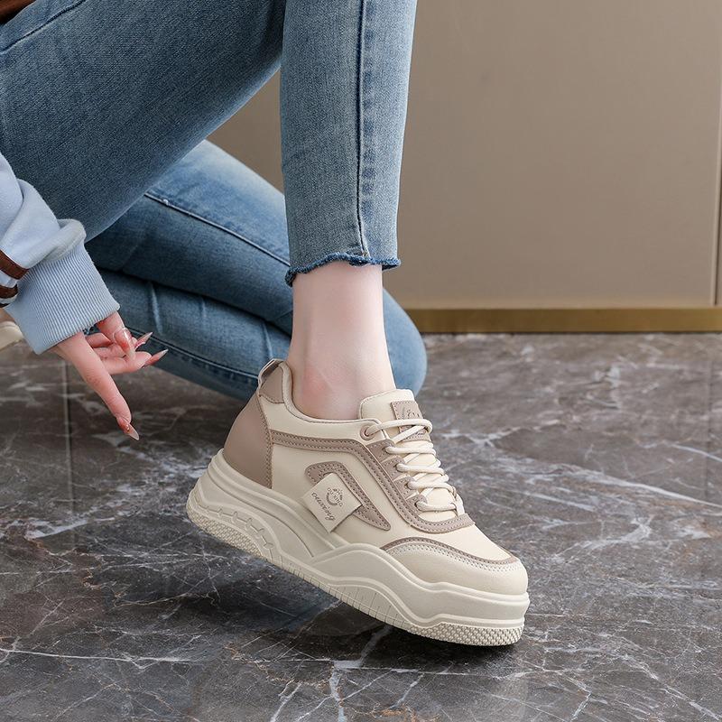 Inner height increase, spring little white shoes new female students thick-soled height increase sports board shoes casual