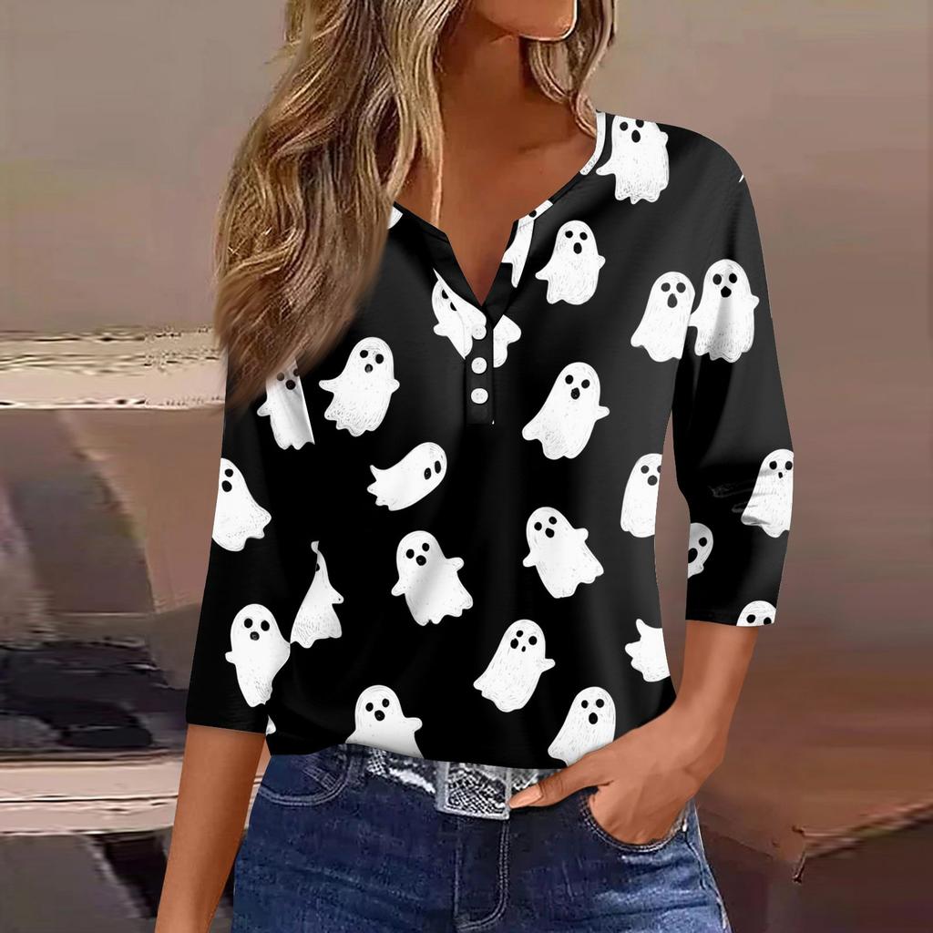 Dames T-shirt T-shirt Print Knoop 3/4 Mouw Dagelijks Weekend Mode Basic V-hals Normaal Top