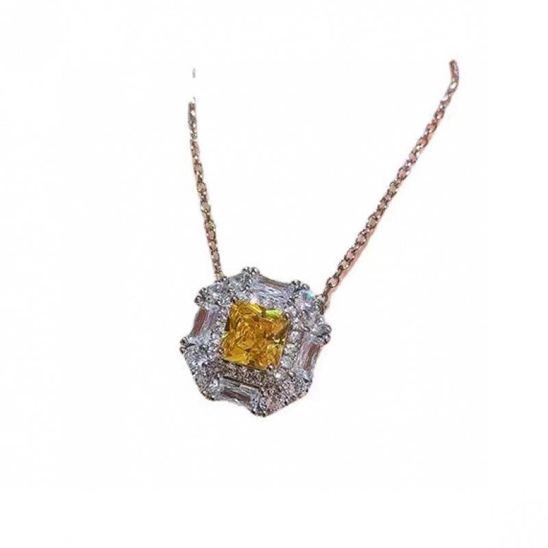 Radiant Yellow Diamond Paved Jewelry Set: Pendant, Earrings, Ring, Necklace