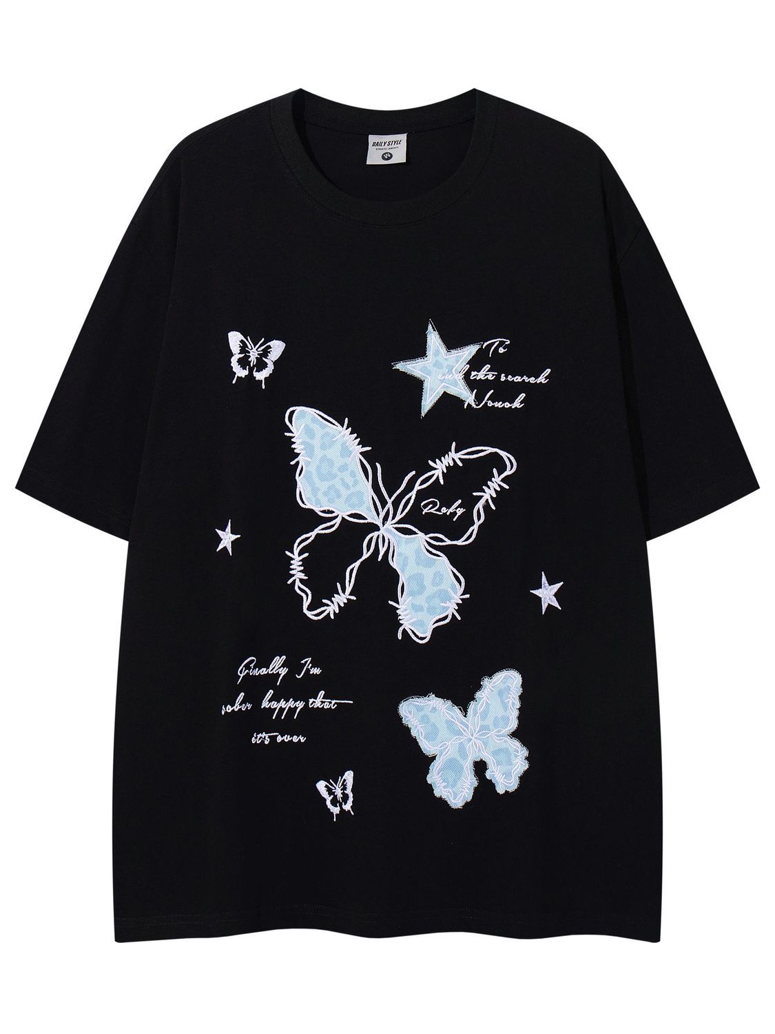 

New Goth Culture Butterfly Pattern Premium Summer Mens Womens Fashion Loose Breathable Round Neck Short Sleeve Top S разноцветный