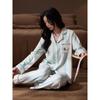 Ice Silk Cool Women’s Long Sleeve Pajama Set with Cute Stripes for Spring and Autumn