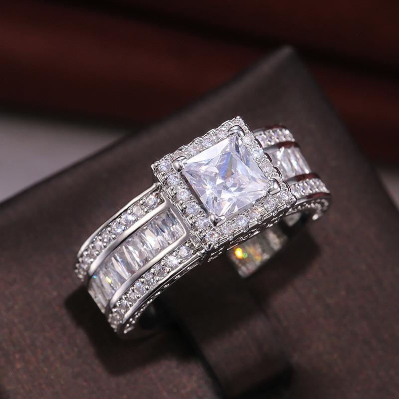 Sterling  Princess Cut Cubic Zirconia Rings for Women Luxury Wedding Party Accessories Fashion Jewelry Gifts