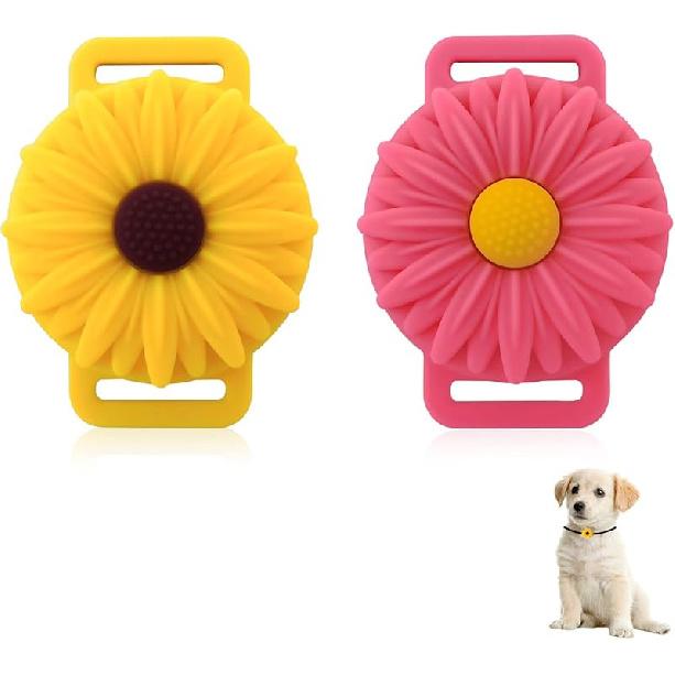 FuninCrea Sunflower Pet Apple AirTag Case for Collar, Durable Silicone AirTag Holder for Dogs and Cats Summer Anti-Lost AirTag Cover Suitable for розовый