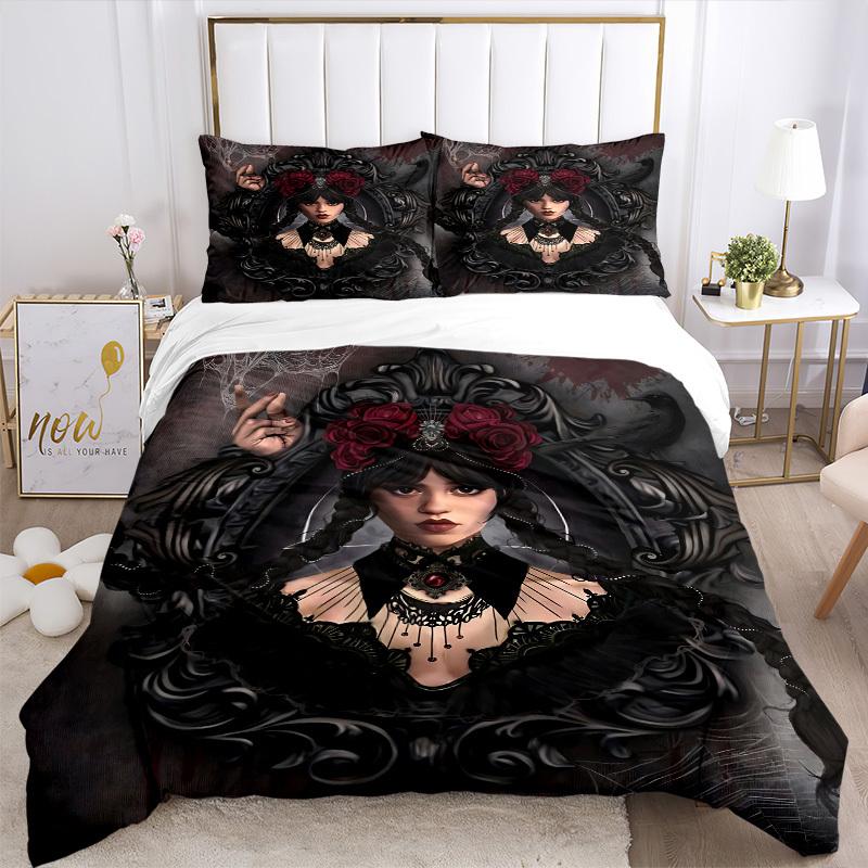 Set Biancheria da Letto Mercoledì 3 Pezzi. Morbido e Comodo Senza Imbottitura Inclusa (1x Copripiumino + 2x Federe) yy251009148