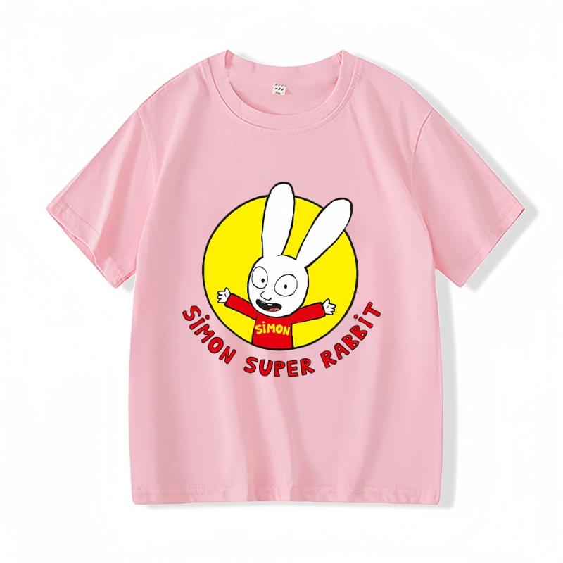 Simon Super Bunny T-shirt Rolig Barn Pojkar Rundhals Kortärmad Topp Vår Sommar Flickor Ledig Tecknad Mönster Kläder