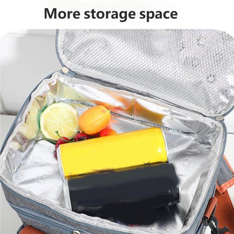 Expandable Double Deck Lunch Box Thermal Leak Proof Food Bag with Oversized Cup Pocket and Adjustable Strap