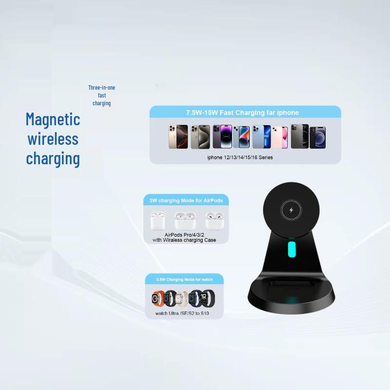 

Three-in-One Cross-Border Wireless Charger for iPhone, Apple Watch & Earbuds ZJ02 чорний