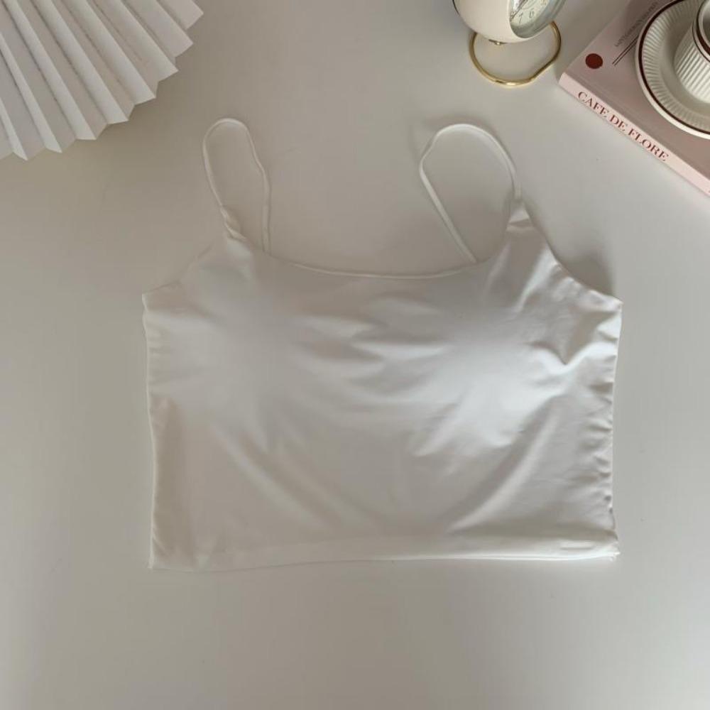 Dámské letní tílko s vycpávkou na hrudi, ledově hedvábné, halterové, crop topy, tílko s odhaleným zádovým výstřihem, módní trubkové tílko bez rukávů, zkrácená vesta