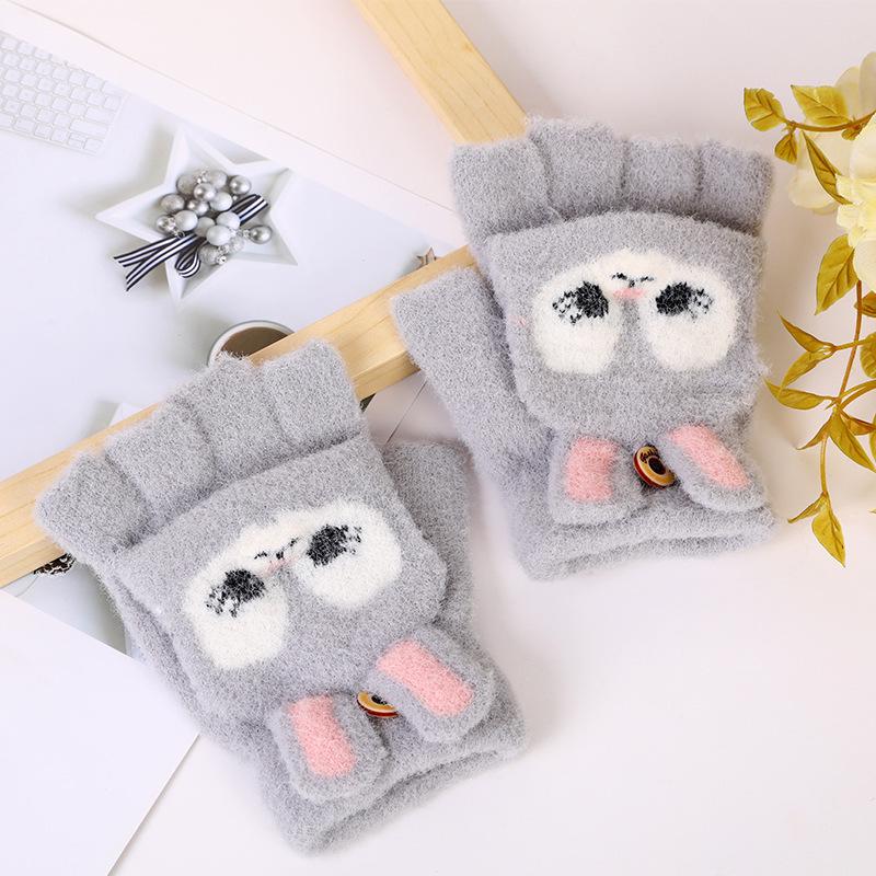 

Зимние детские варежки без пальцев с флисовой подкладкой и мультяшным кроликом для тепла и письма. One Size