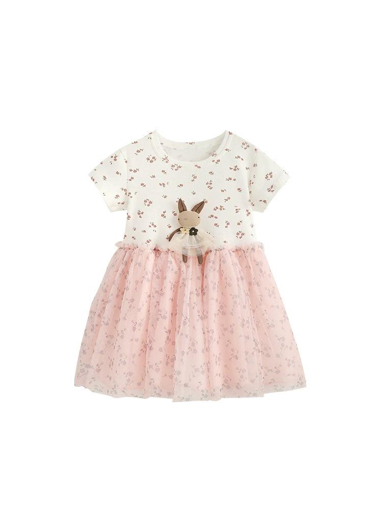 Girls  Cartoon Print Cotton Princess Dress - Summer Short Sleeve 150 cm