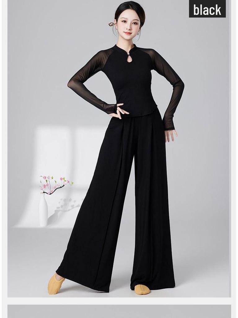 Women's Slim Fit Long Sleeve Stand Collar Dance Top - Versatile, Slimming, Classical Dance Practice Wear