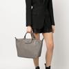 Longchamp Le Pliage Minimalist Elegant Snap Button Zipper Closure Leather Shoulder Crossbody Tote Bag Large Women Handbags Gray 10201987P55