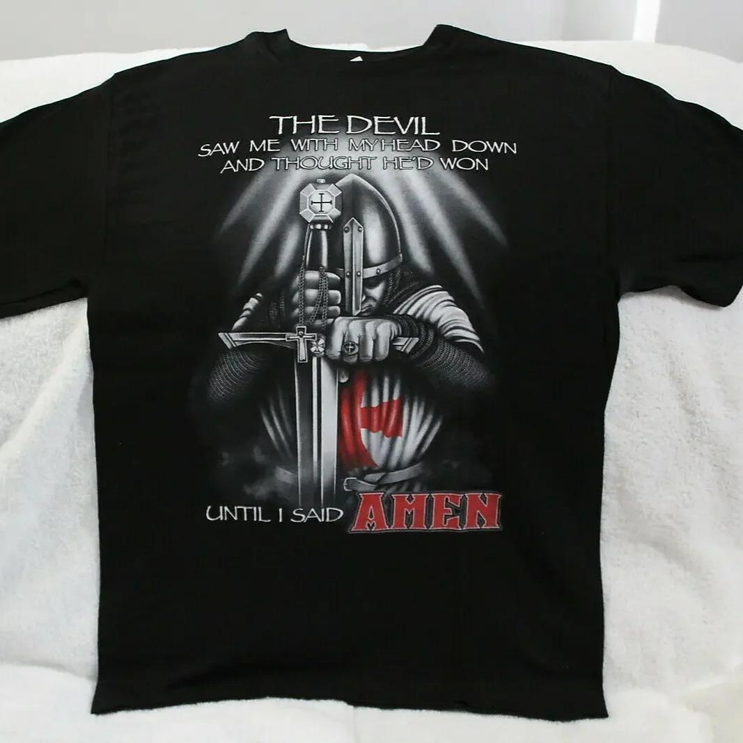 

Devil Saw Me with My Head Down Amen Crusaders Knights Templar TShirt Summer Cotton ONeck Short Sleeve Mens T Shirt New S3XL 4XL