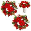 Sggvecsy Artificial Christmas Flowers Centerpiece 2Pcs Fake Floral Balls Arrangement Christmas Poinsettia Flower Decoration with Pine Needles