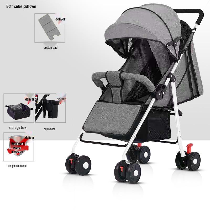 Lightweight Foldable Stroller: Sit or Lie Position, Four-Wheel Design, One-Key Fold for Kids and Babies.