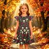 Girls Halloween Print Dress Casual Sleeve Party Dress for Children Holiday Outfit