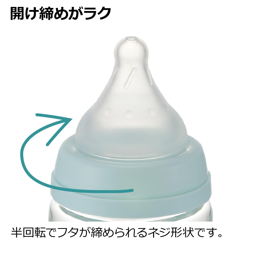 Richell Hanaemi Glass Baby Clear for Babies Aged 3 Months and Up Bottle, 240mL, Blue,