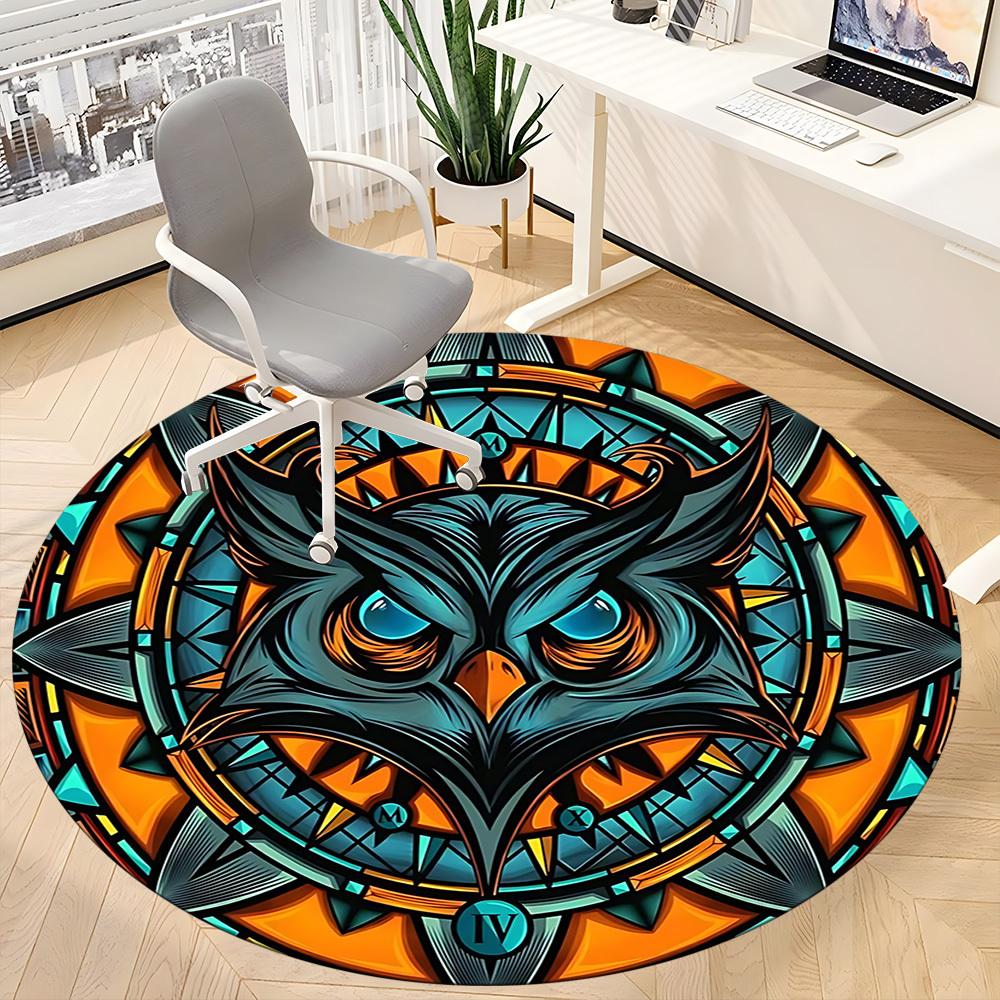 1pc Owl Mandala Office Round Area Rug, Under Office Chairs Bedroom Living Room Home Decor, Room Deco