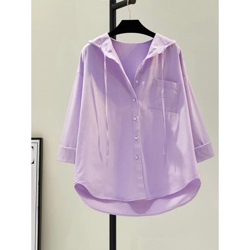 Top Oversize Manica Lunga Moda Coreana Camicetta Bianca Camicia Donna Felpa con Cappuccio Casual Cotone Bluse
