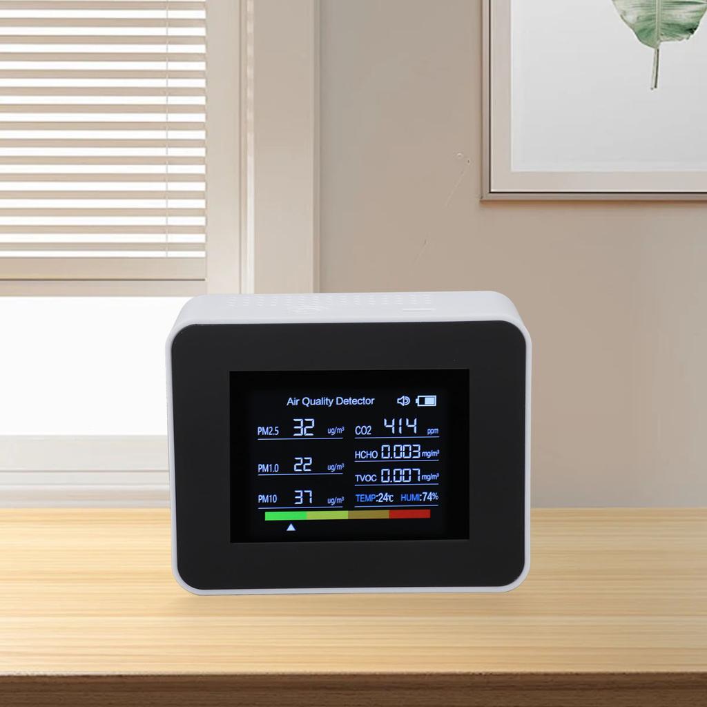 Indoor   Quality Meter 8 in 1 CO2 Detector NDIR Sensor Detect PM2.5 PM10 PM1.0 HCHO TVOC Temp Humidity with Alarm