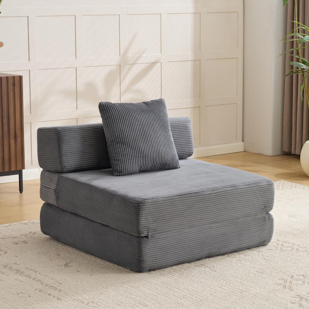 Floor Couch,Compression Sofa,Convertible Sofa Bed-with Pillow Back Support Armrest,Corduroy Fabric,for Living Room Bedroom,Dark Grey