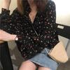 2026 Early Spring Retro Floral Chiffon Lantern Sleeve Shirt - Korean Style Slimming Loose Fit for Women