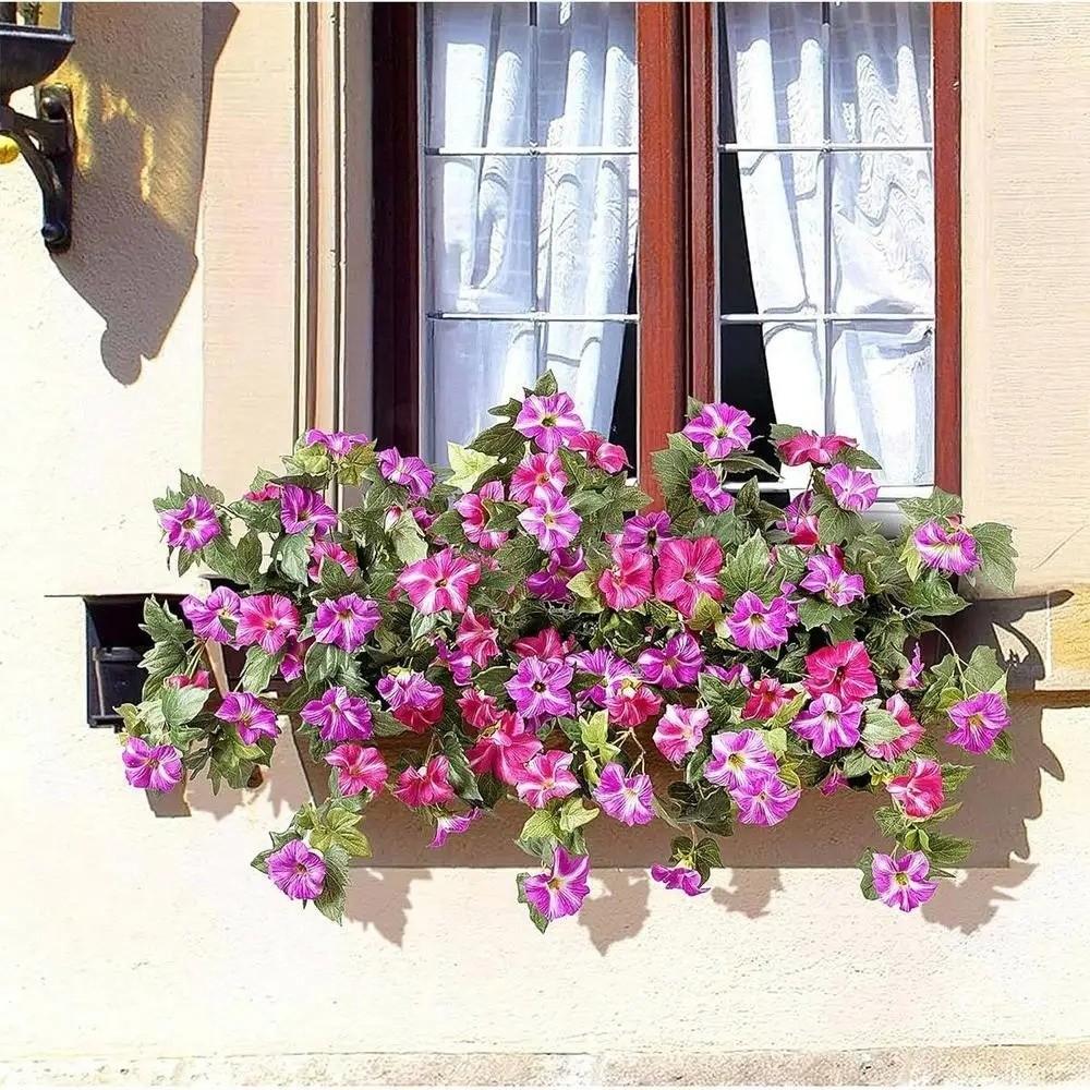 UV Resistant Simulated Leaf Vines Realistic Faux Petunias Artificial Petunias Flowers  Balcony