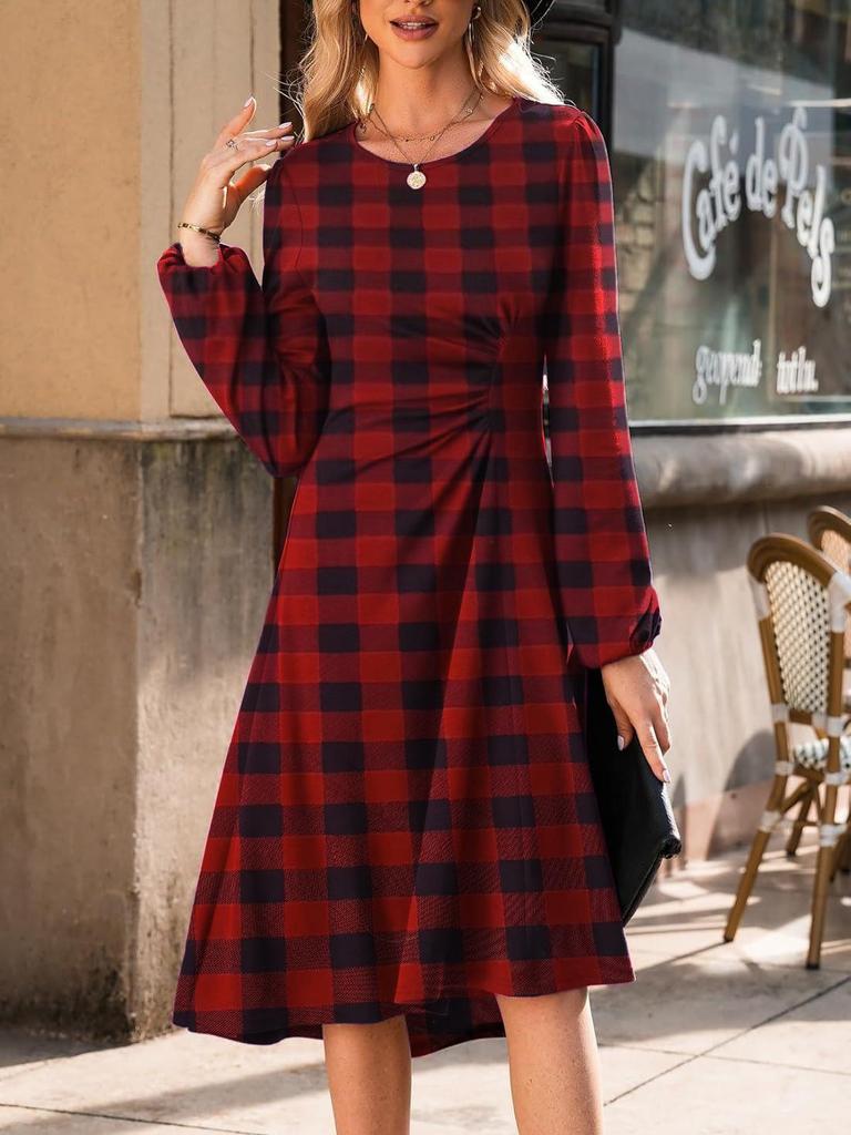 2024 European & American Round Neck Slim Fit Long Sleeve Split Dress for Autumn/Winter Women's Fashion
