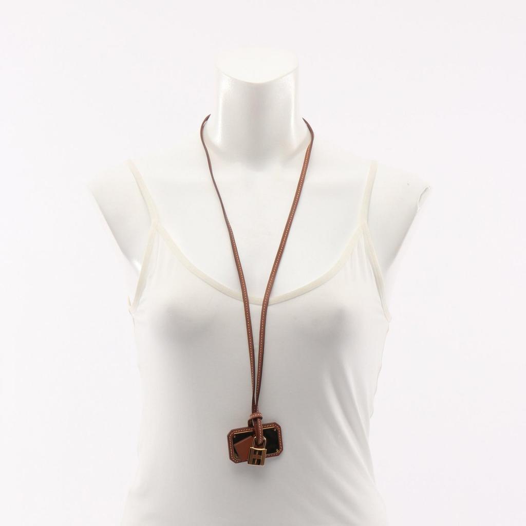 Used HERMES Okelley GM Necklace Gold Plated Brown Gold Used