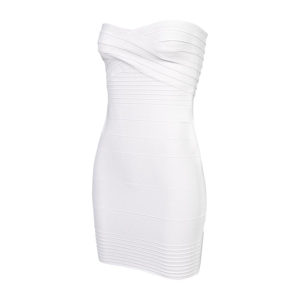 Luxury Off-Shoulder Bandeau Bandage Dress with Stripe Pattern and Waist-Cinching Hip-Hugging Design