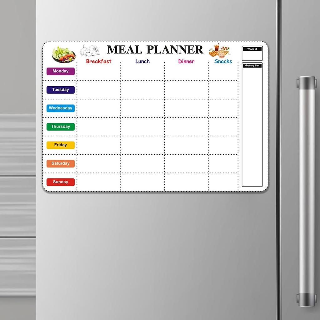 Eduway Magnetic Weekly Meal Planner | For Fridge And Wardrobe | With 1 Marker | Covers All Days With Grocery Planner Lis