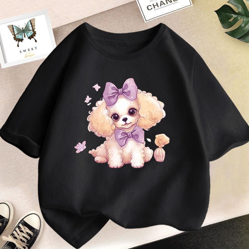 

Детская футболка мода милый принт собака щенок девушки футболки животные Харадзюку O-образный вырез короткий рукав летняя одежда топы 150