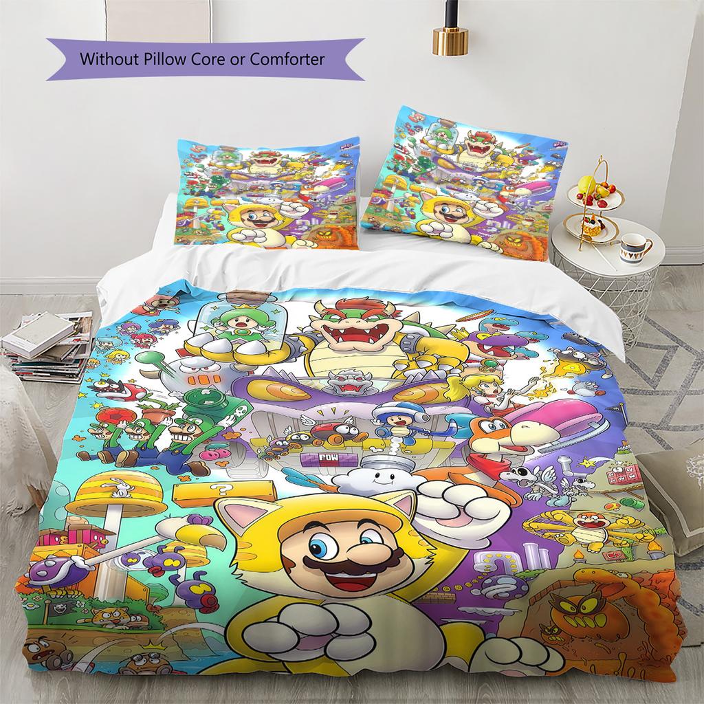 Super Mario Cartoon Bedding Set 3PCS Soft Microfiber Duvet Cover Set Children Game Theme Bedroom Decor Linens