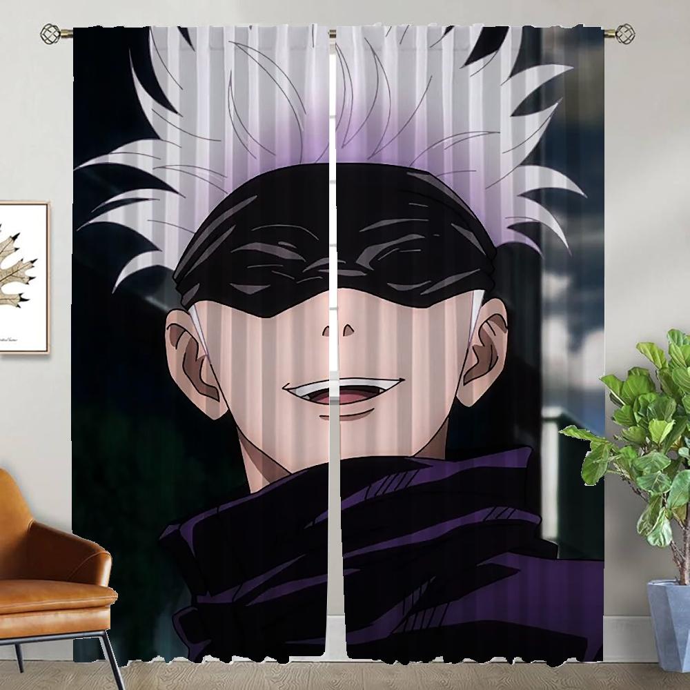 Gojo Satoru Halloween Decoration Kitchen Curtains 2 Pieces Tulle for Bedroom Elegant Room Curtains Window Curtain Partition Home