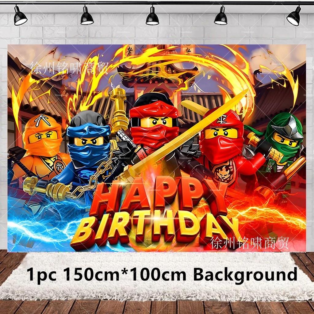 Ninjaed Go Balloons Happy Birthday Banner Legoed Party Decoration Supplies Backdrop Cake Topper Kids Spiral Disposable Tableware