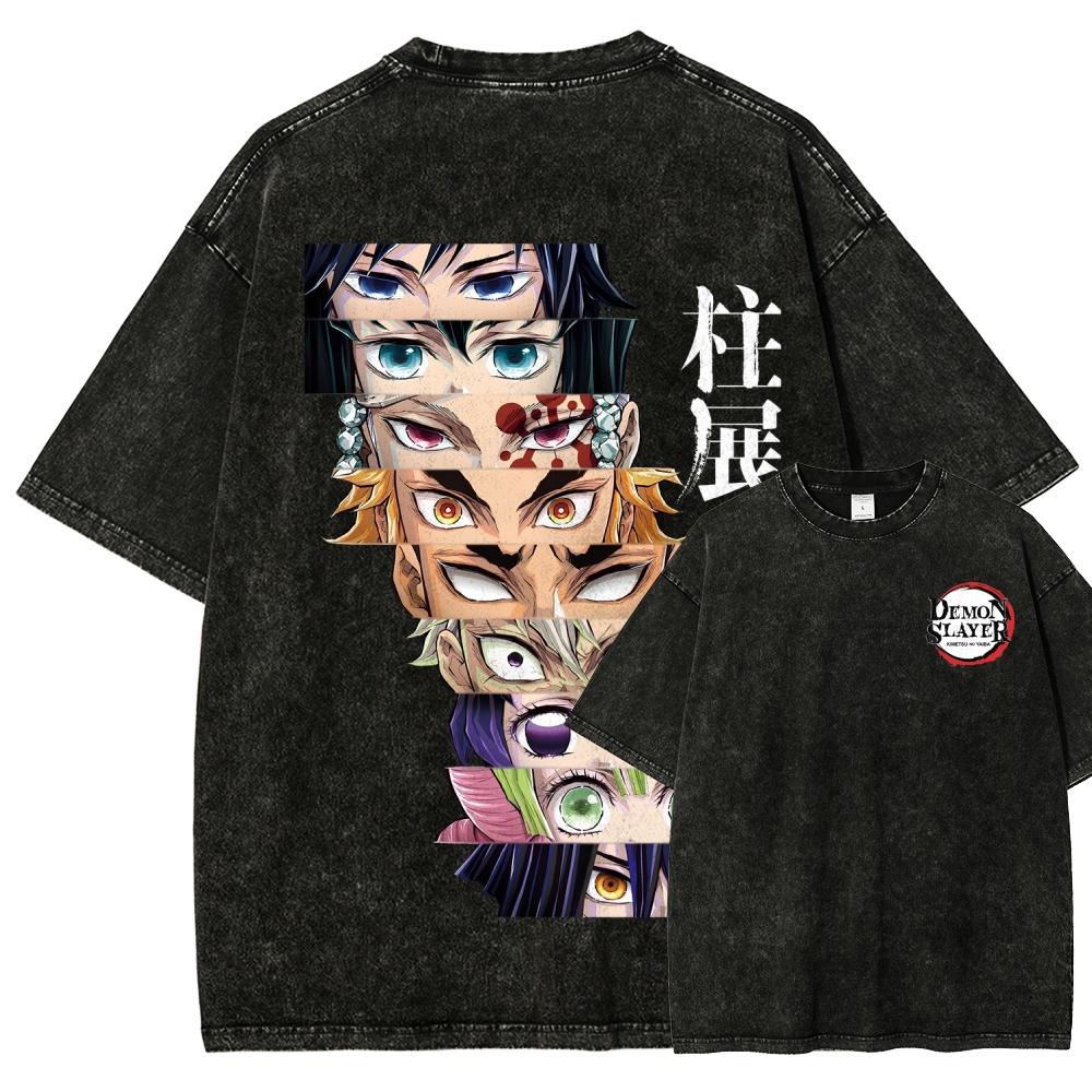 Demon Slayer Hashira Graphic Washed Oversized T-shirt Men Women Anime Manga Tee Streetwear Hip Hop Y2k Harajuku Short Sleeve Female Male Clothing