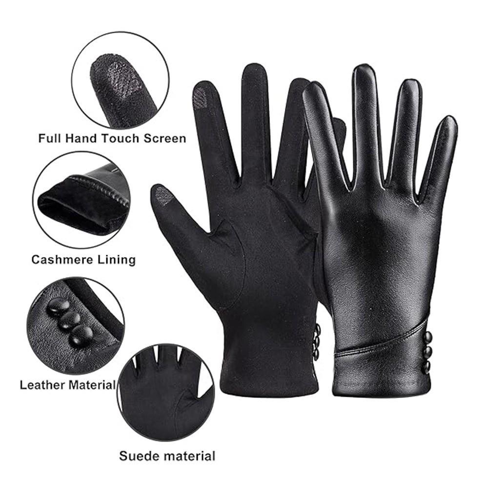 PU Full Finger Mittens Button  Gloves Fashion Women Leather Gloves  Ladies