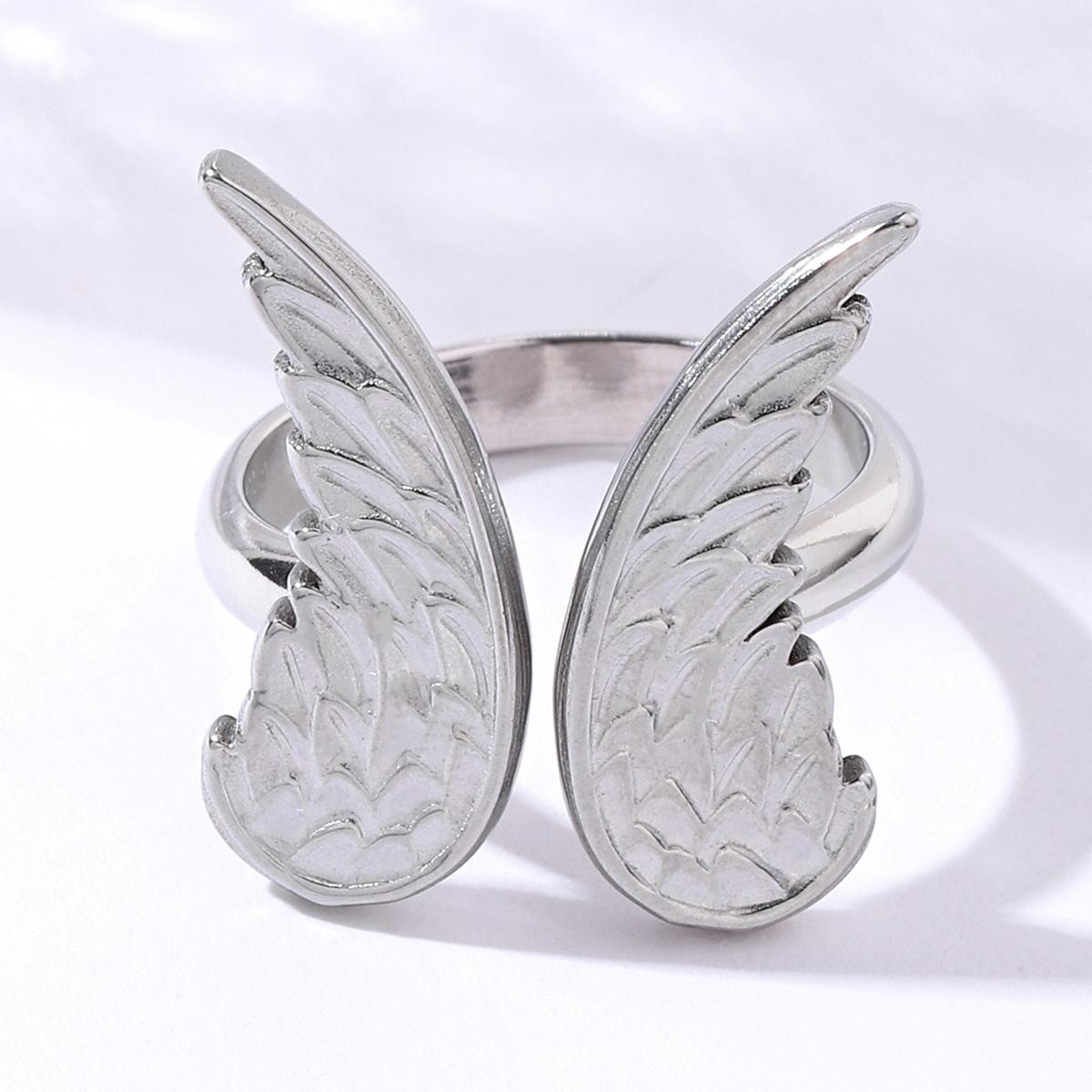 

Новое модное простое кольцо с крыльями ангела, кольцо из высококачественной нержавеющей стали, популярные аксессуары в Европе и Америке 8