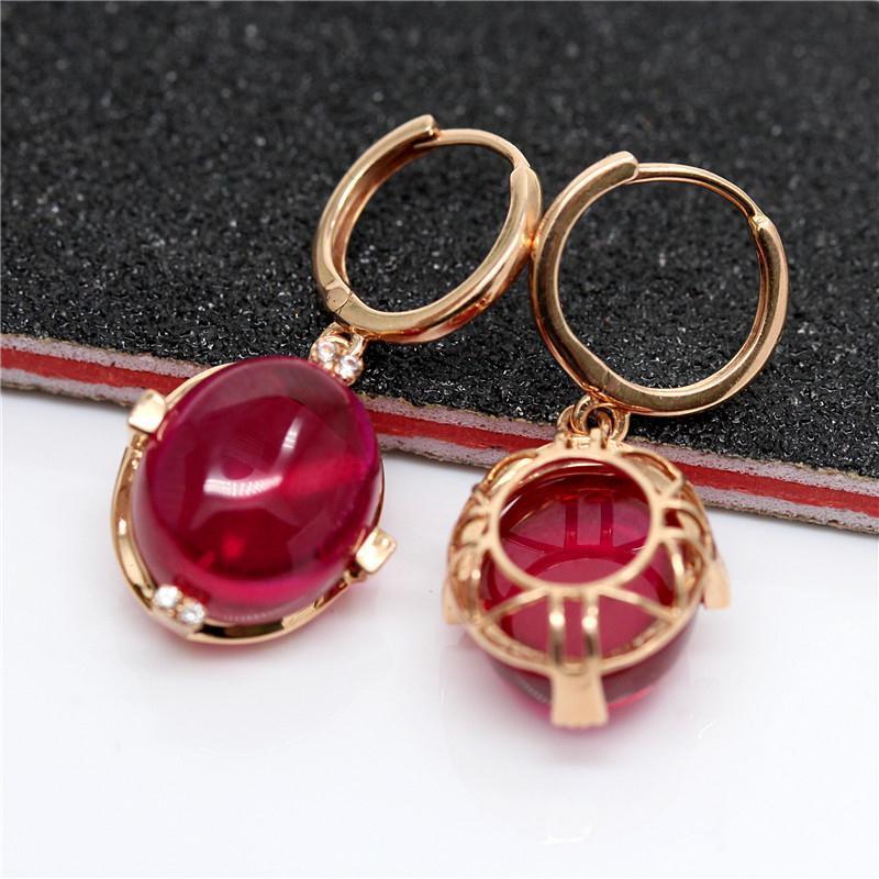 Squisiti Orecchini Russi in Oro Viola 585 Placcati Oro Rosa Lusso Intarsiati Superficie a Uovo Orecchini Rubino Opale