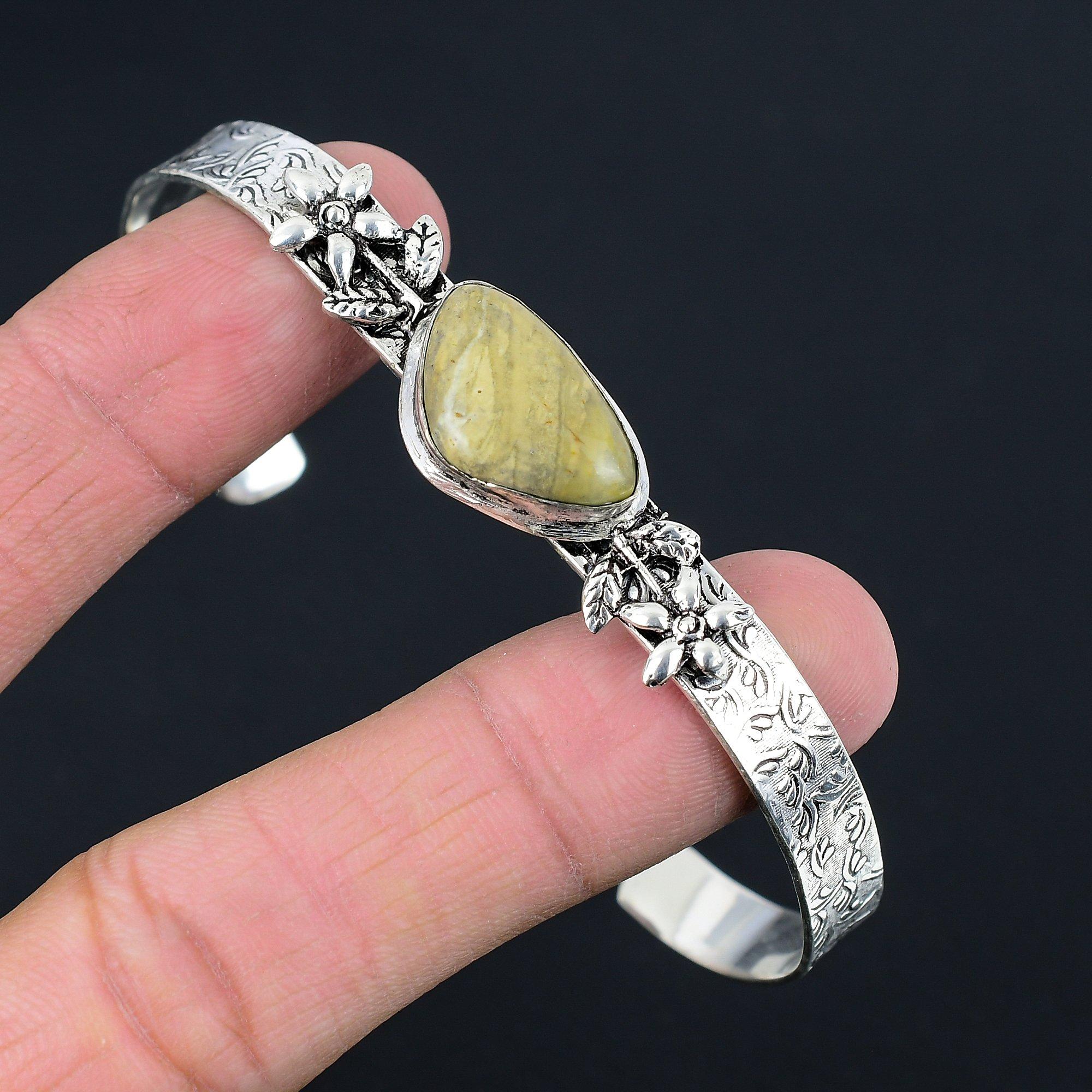 

Natural Polychrome Jasper Anniversary Flower Bangle Jewelry 925 Sterling Silver Adjustable